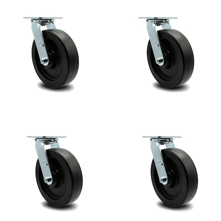 Service Caster 8 Inch Polyolefin Swivel Caster Set with Roller Bearing and Swivel Lock SCC SCC-30CS820-POR-BSL-4
